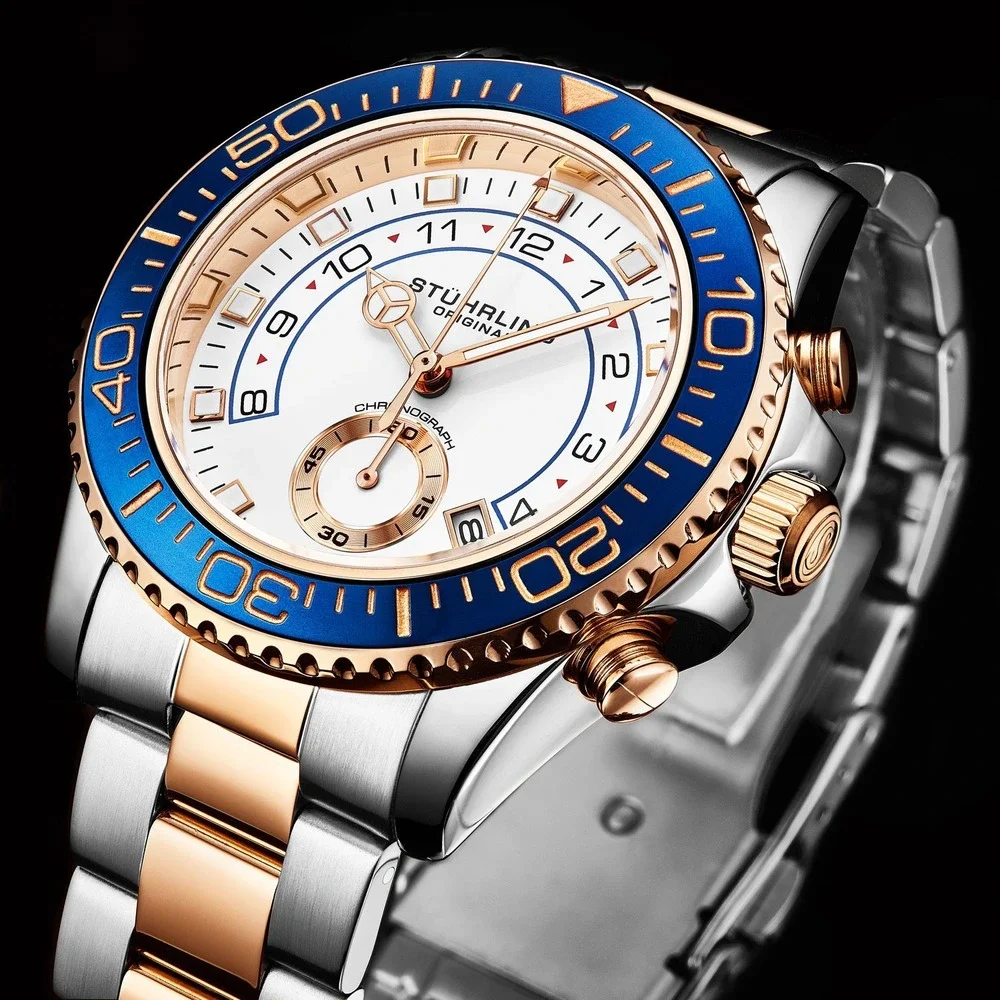 Stuhrling Men's Aquadiver Chronograph White Dial Men's 42mm Watch